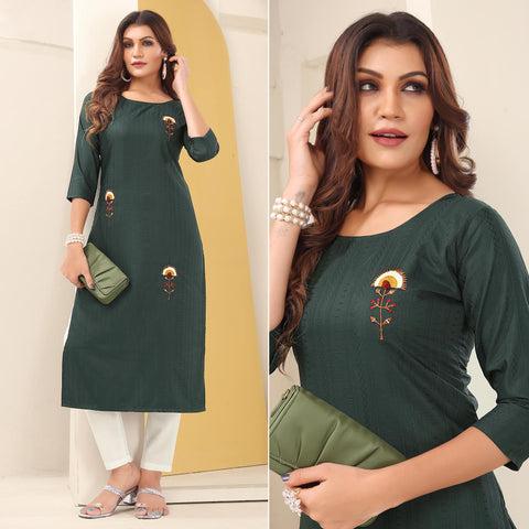 Green Coloured Pure Cotton with Embroidery work Women Designer Daily w –  Royskart